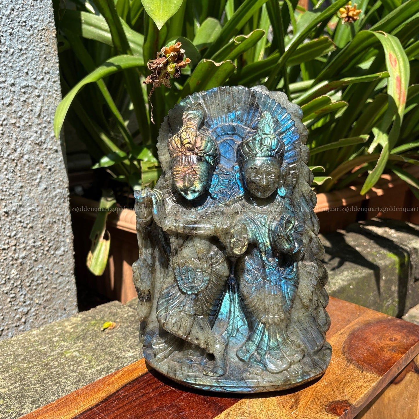 Hand Carved Labradorite Radha Krishna Murti