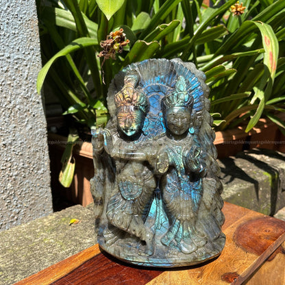 Hand Carved Labradorite Radha Krishna Murti
