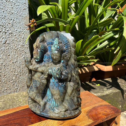 Hand Carved Labradorite Radha Krishna Murti