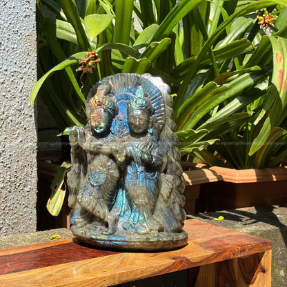 Hand Carved Labradorite Radha Krishna Murti