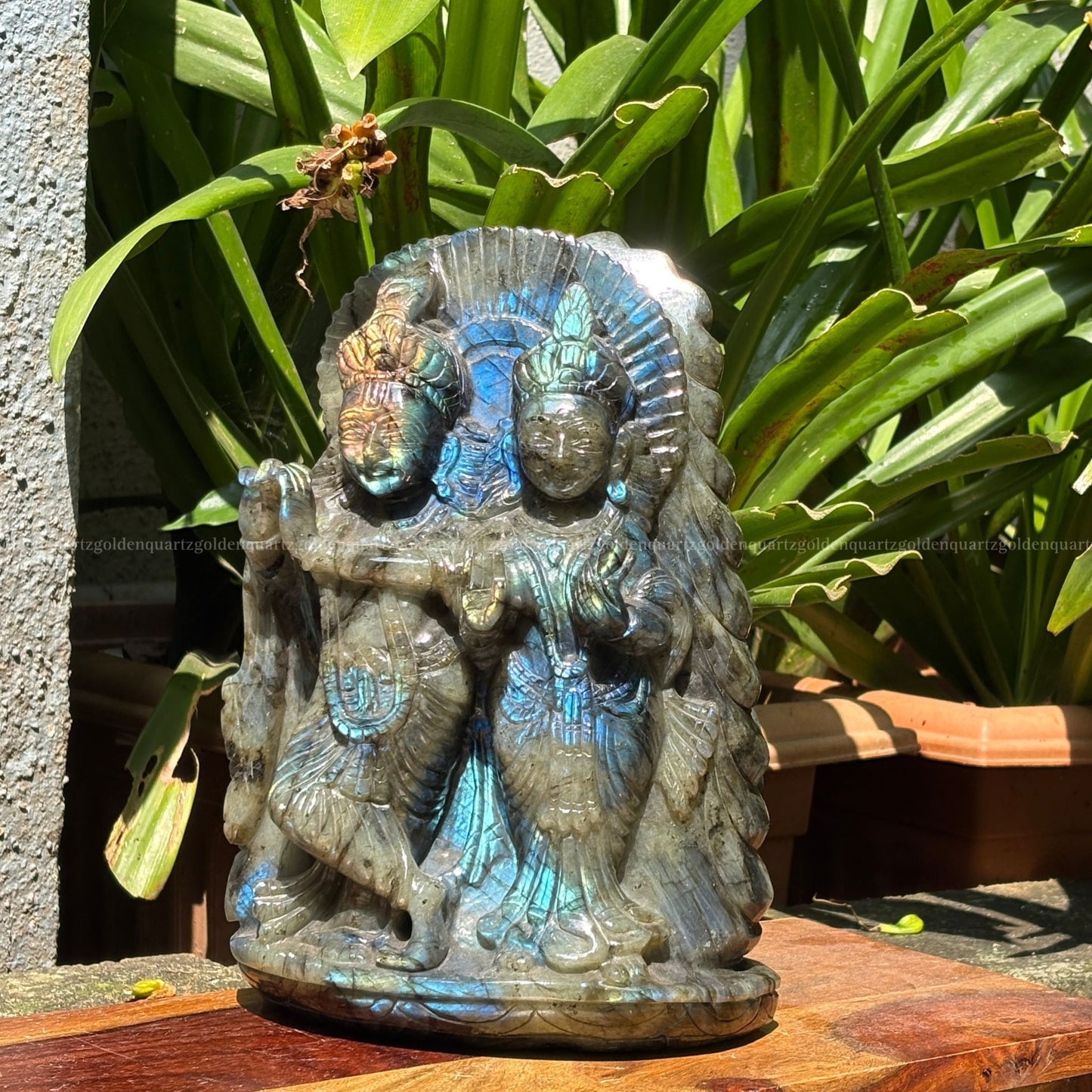 Hand Carved Labradorite Radha Krishna Murti