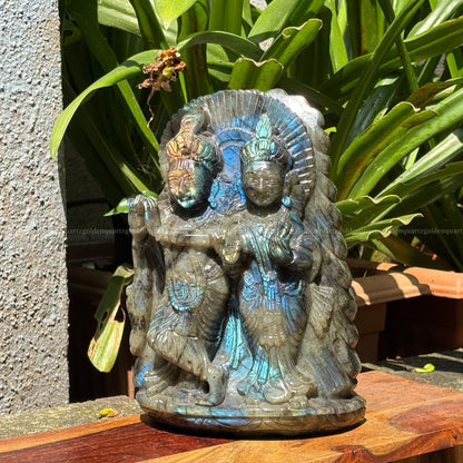 Hand Carved Labradorite Radha Krishna Murti