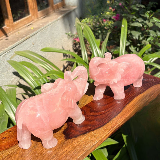 Rose Quartz Elephant Pair (Trunk Up)