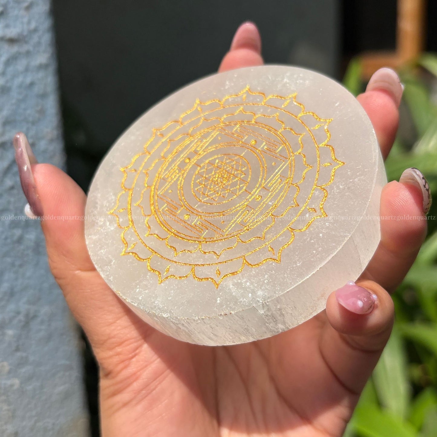 Shree/ Sri Yantra Selenite Charging Plate ( Golden Etched ) 3"