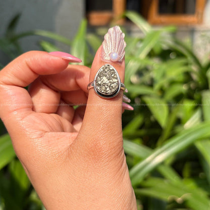 Adjustable Pyrite Ring with natural golden Pyrite stone