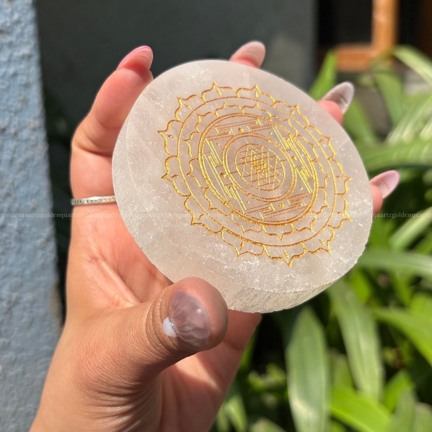 Shree/ Sri Yantra Selenite Charging Plate ( Golden Etched ) 3"