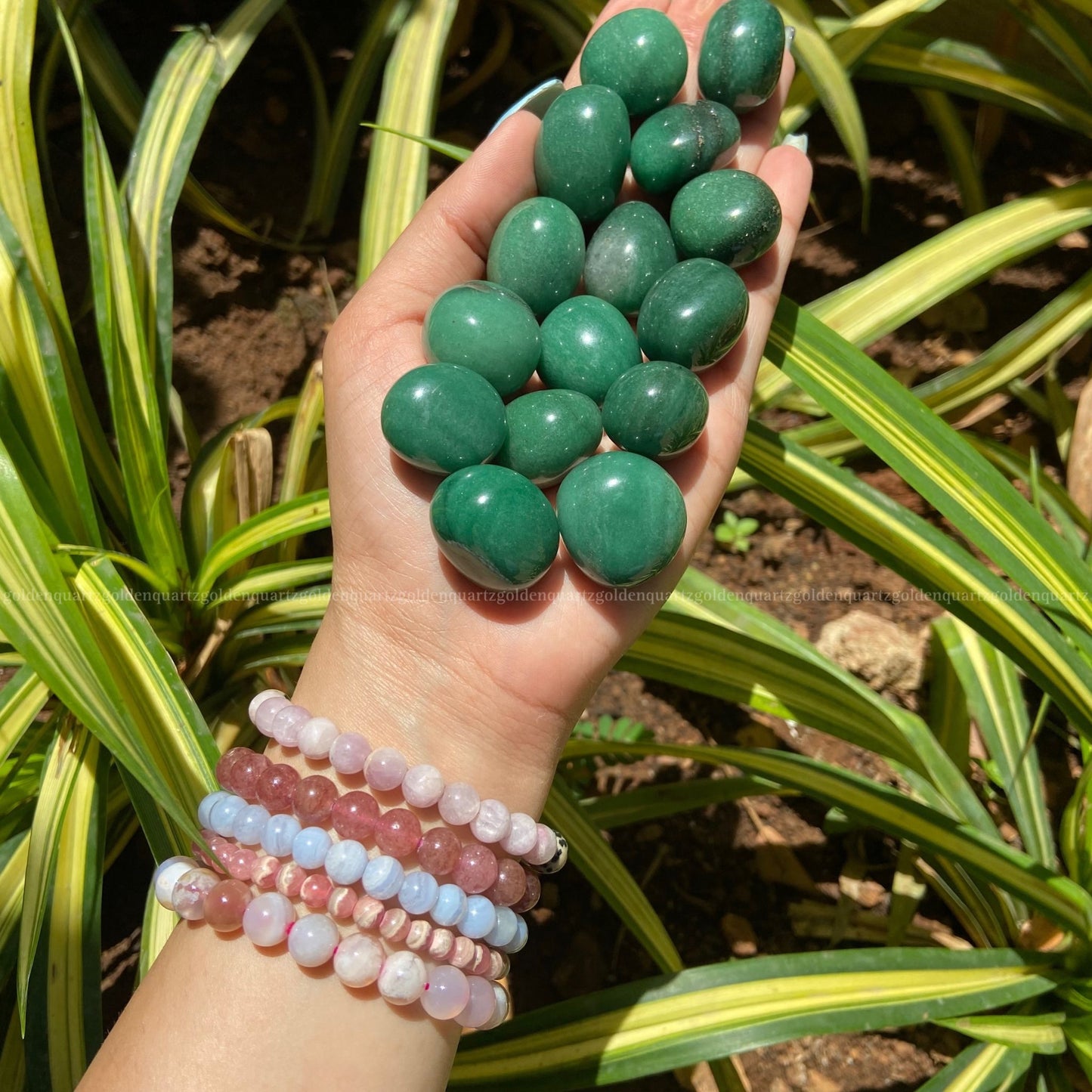AA Green Aventurine Tumble Stone - Golden Quartz 