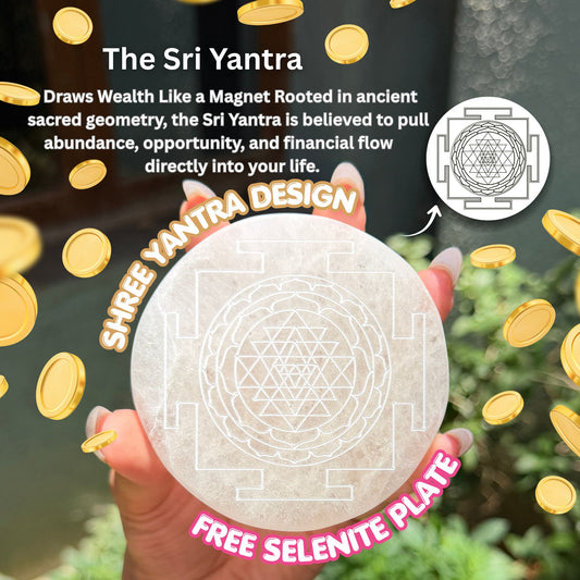 Shree yantra etched selenite plate