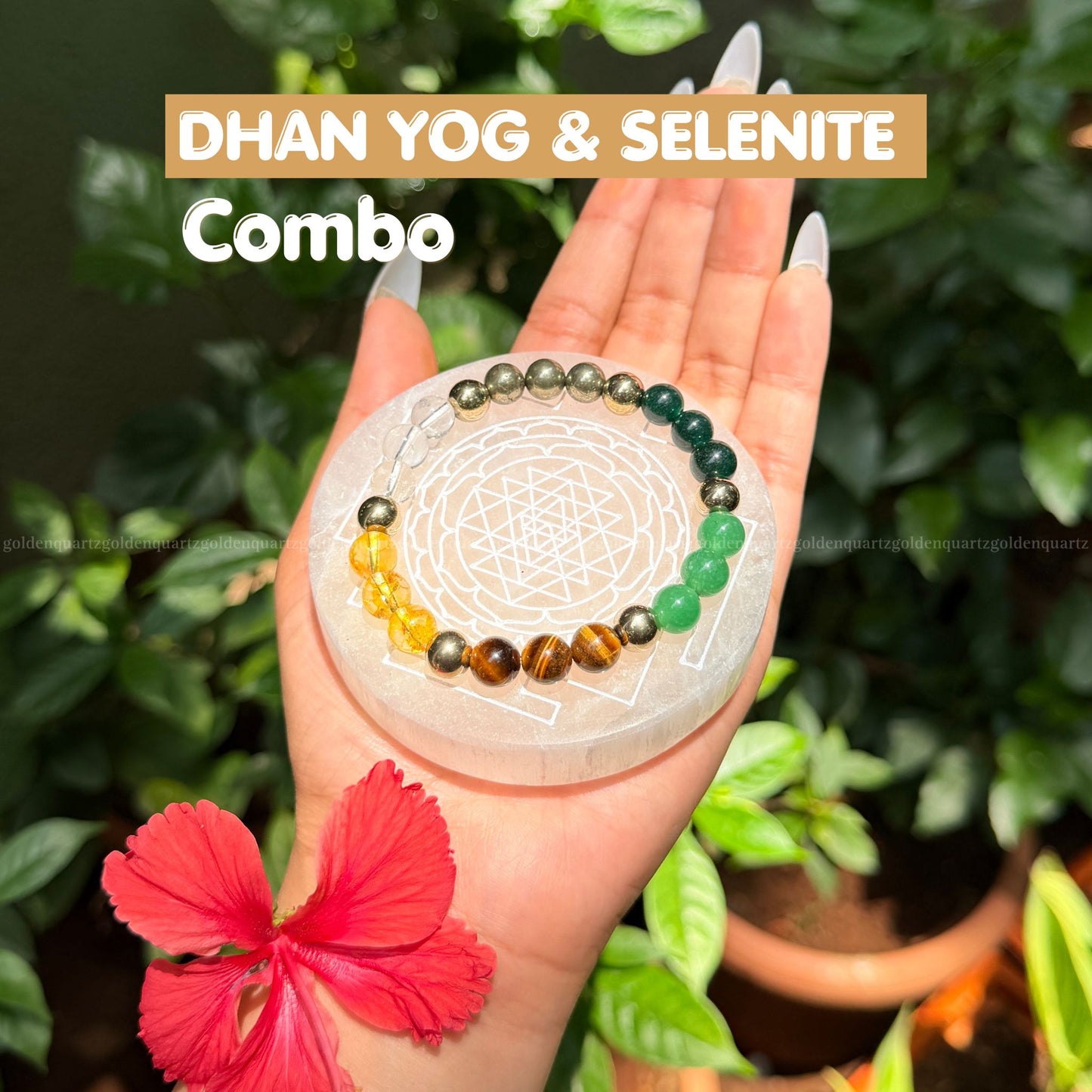 100% Original Dhan Yog Bracelet & Shree Yantra Selenite Wealth Combo