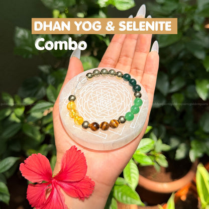100% Original Dhan Yog Bracelet & Shree Yantra Selenite Wealth Combo