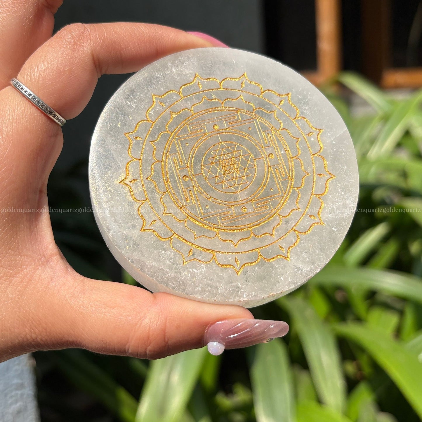 Shree/ Sri Yantra Selenite Charging Plate ( Golden Etched ) 3"