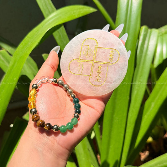 Sarvottam Reiki Selenite Plate & Dhan Yog Bracelet Combo