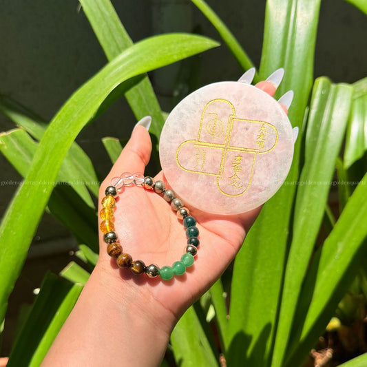 Sarvottam Reiki Selenite Plate & Dhan Yog Bracelet Combo