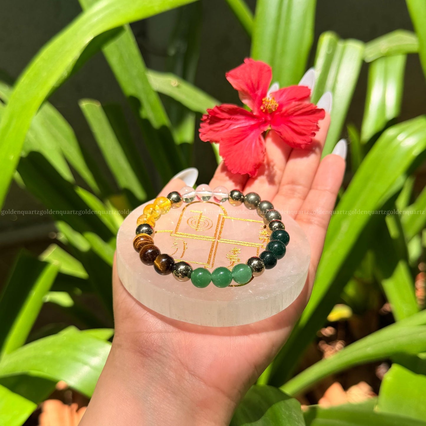 Sarvottam Reiki Selenite Plate & Dhan Yog Bracelet Combo