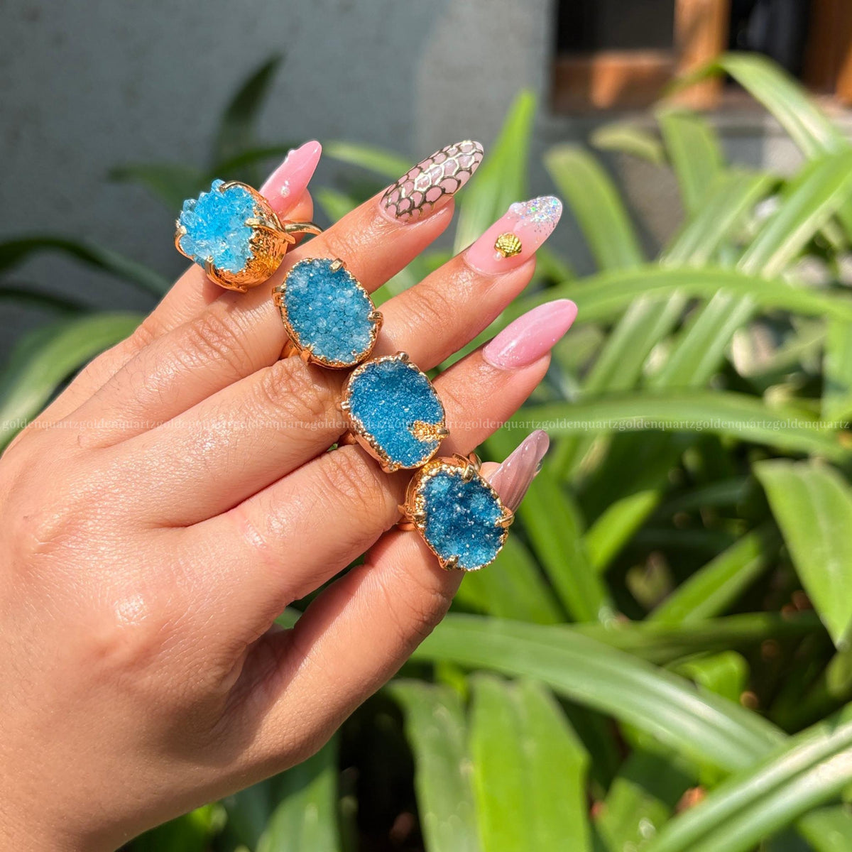 Agate Slice Druzy Ring BLUE