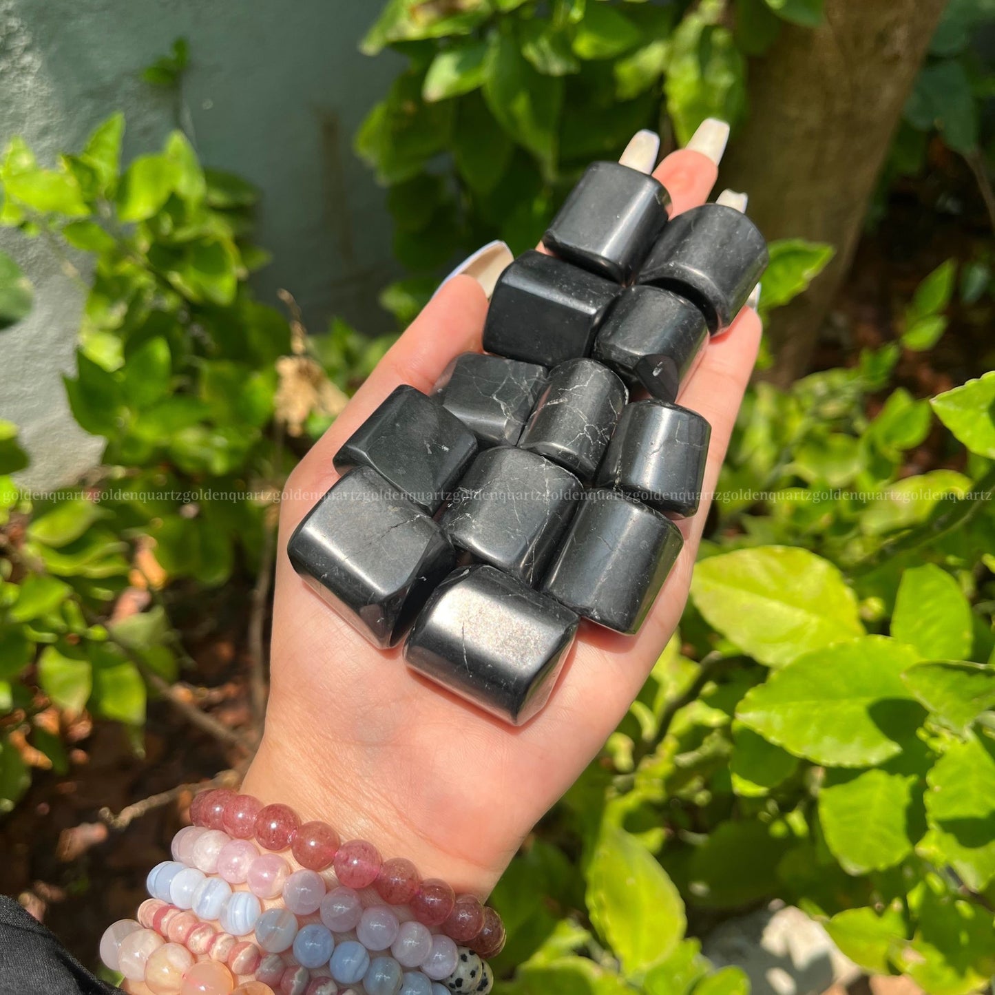 Black Tourmaline Tumble Stone - Golden Quartz 