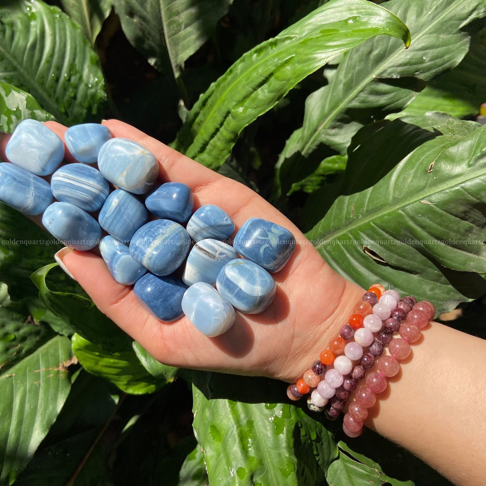 Blue Opal Tumble Stone - Golden Quartz 