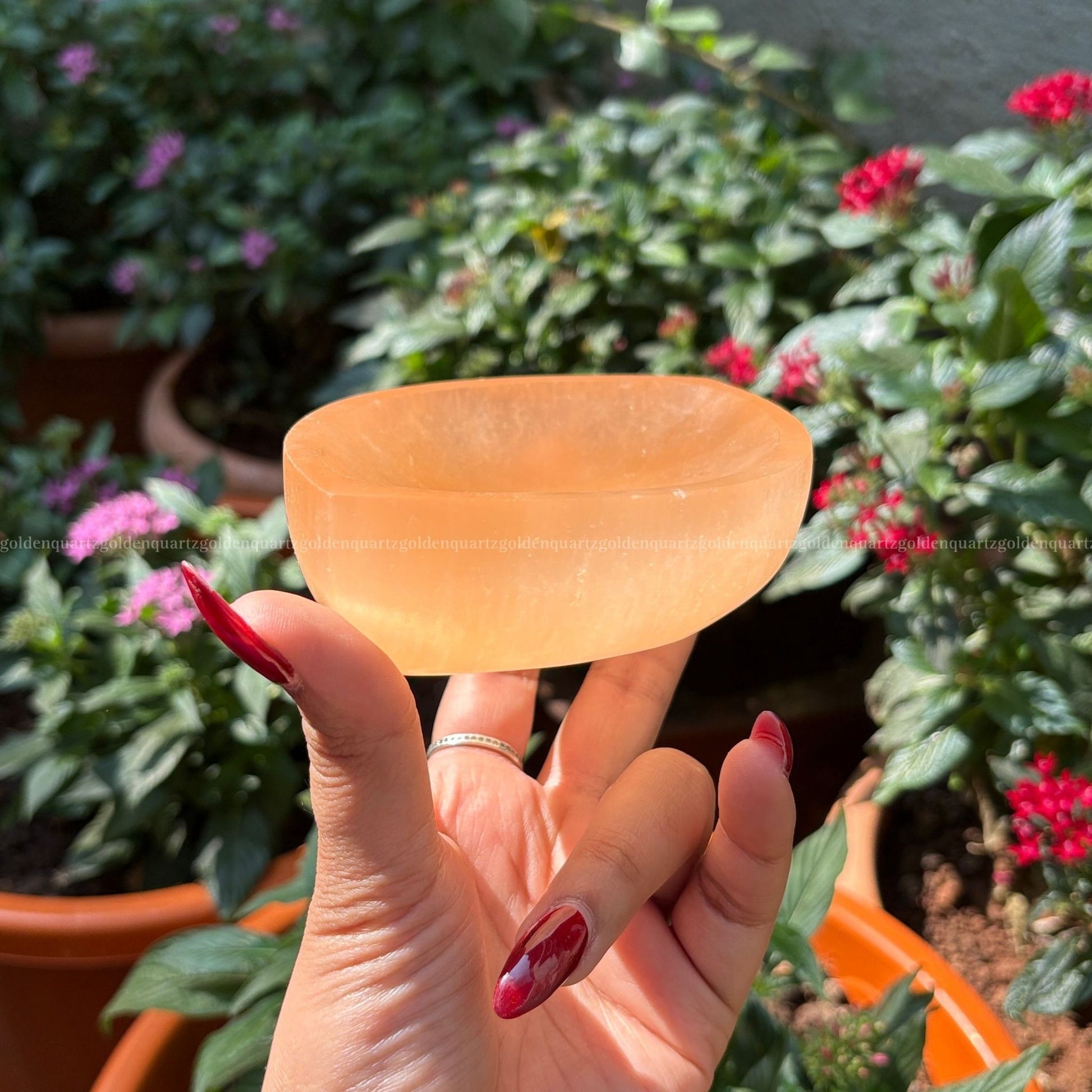 Selenite Bowl Leaf 4 Inch (Peach/ Orange) - Golden Quartz 