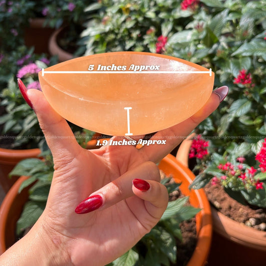 Selenite Bowl Leaf 4 Inch (Peach/ Orange) - Golden Quartz 