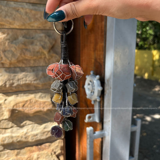 7 Seven Chakra Grape Raw Chunk Hanging - Golden Quartz 