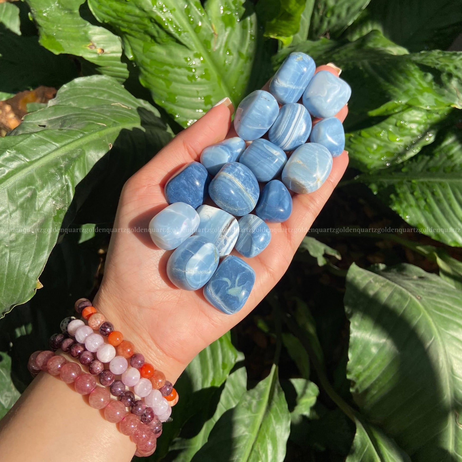 Blue Opal Tumble Stone - Golden Quartz 