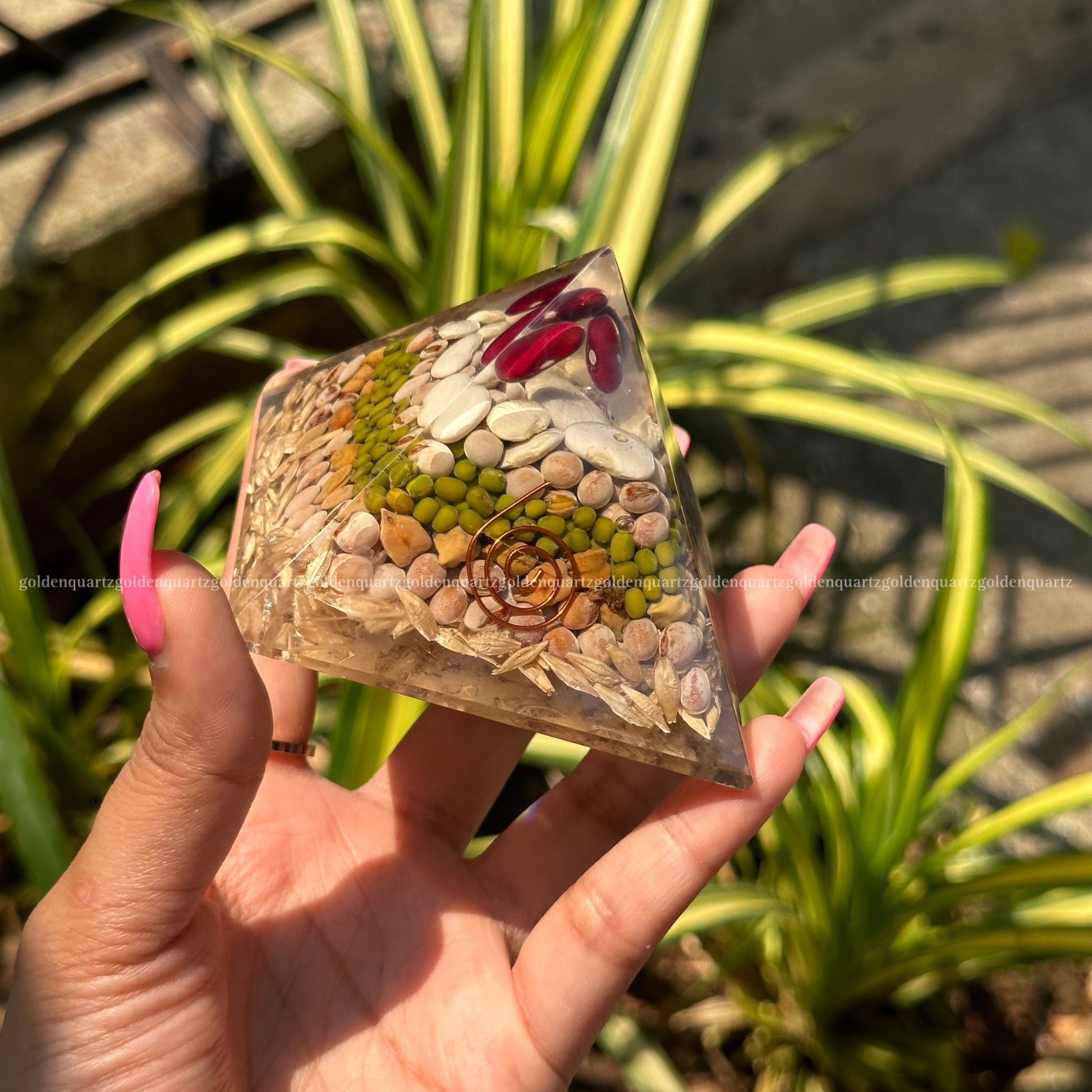 Annapurna Pyramid Orgonite /Orgone Pyramid For Never Ending Abundance - Golden Quartz 