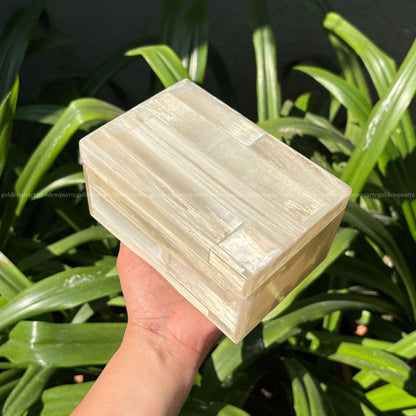 Selenite Jewellery Box - Golden Quartz 