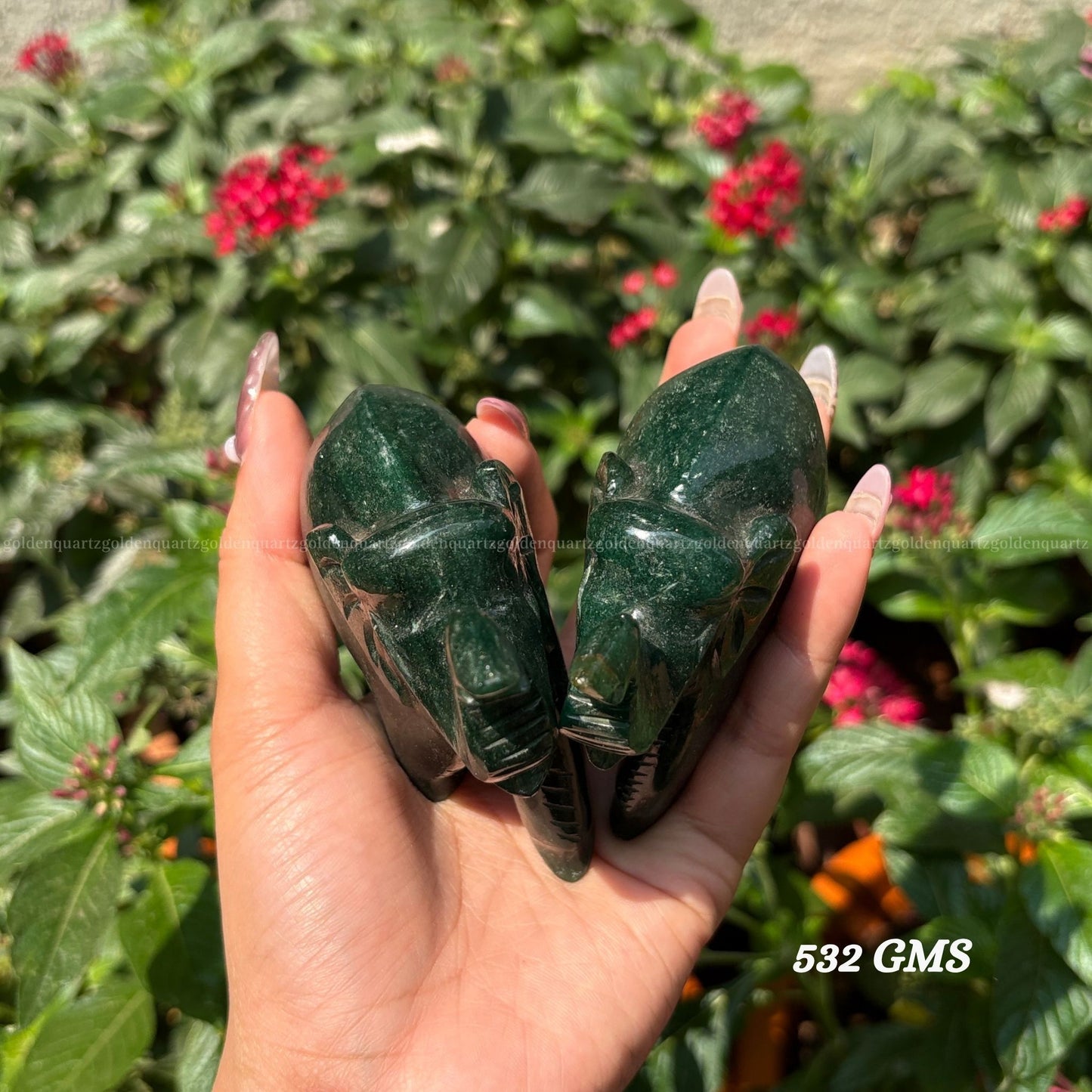 Green Jade Elephant Pair (Trunk Up) Luck, Prosperity & Harmony