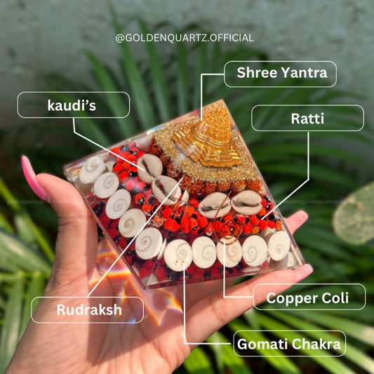 Laxmi Orgonite /Orgone Pyramid For Abundance, Good Luck & Protection - Golden Quartz 