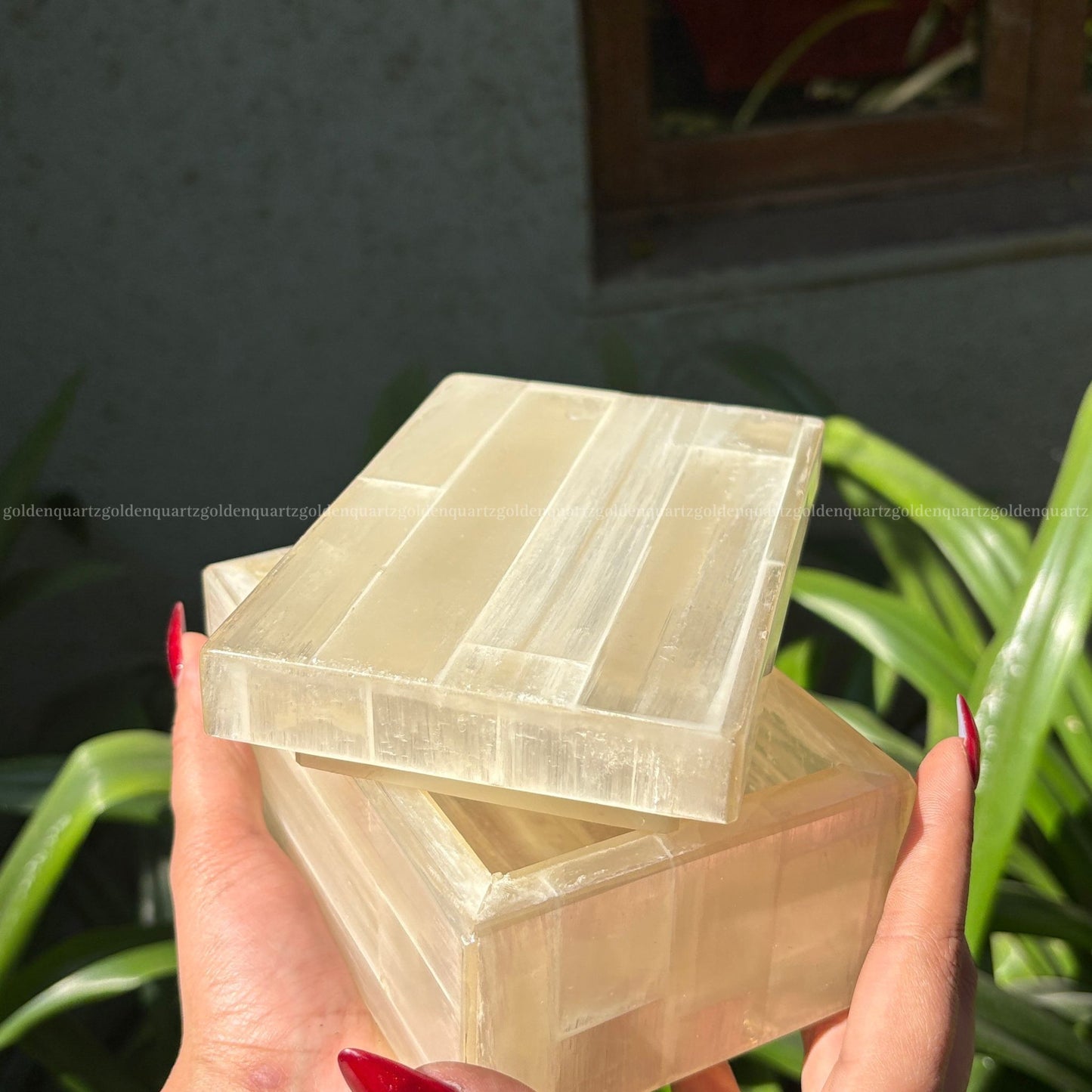 Selenite Jewellery Box - Golden Quartz 