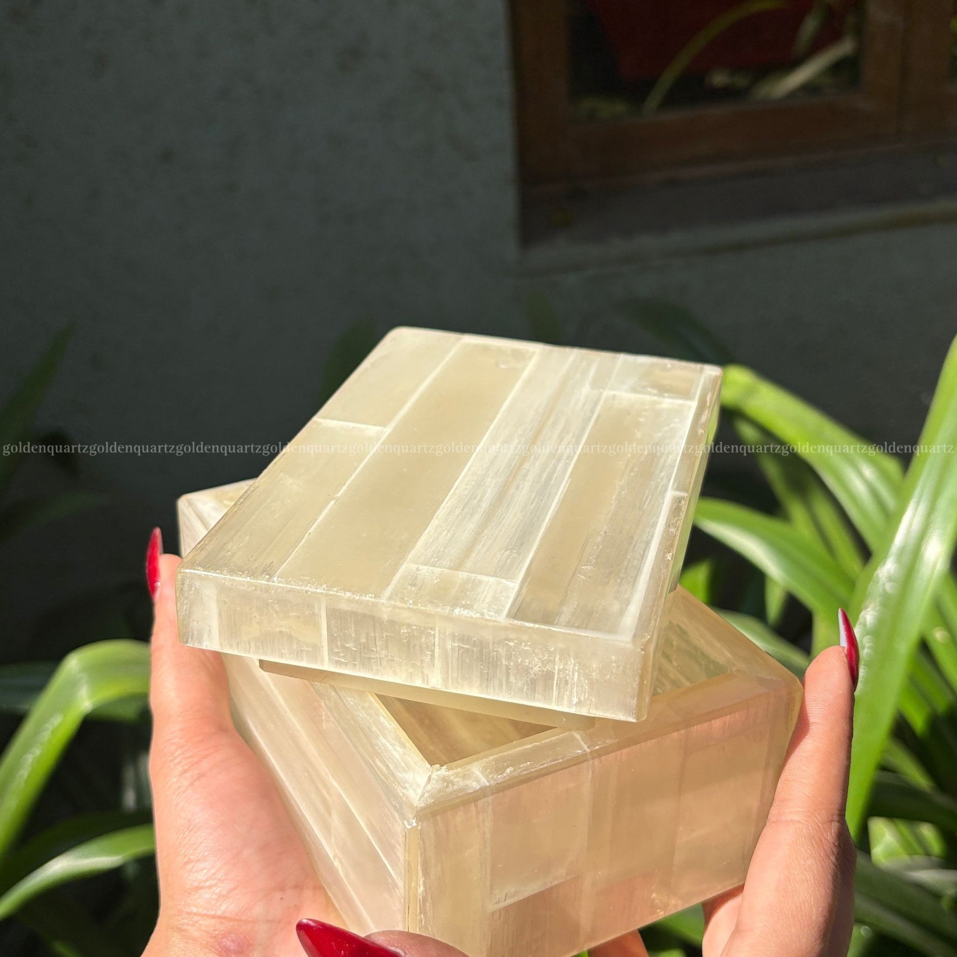 Selenite Jewellery Box - Golden Quartz 