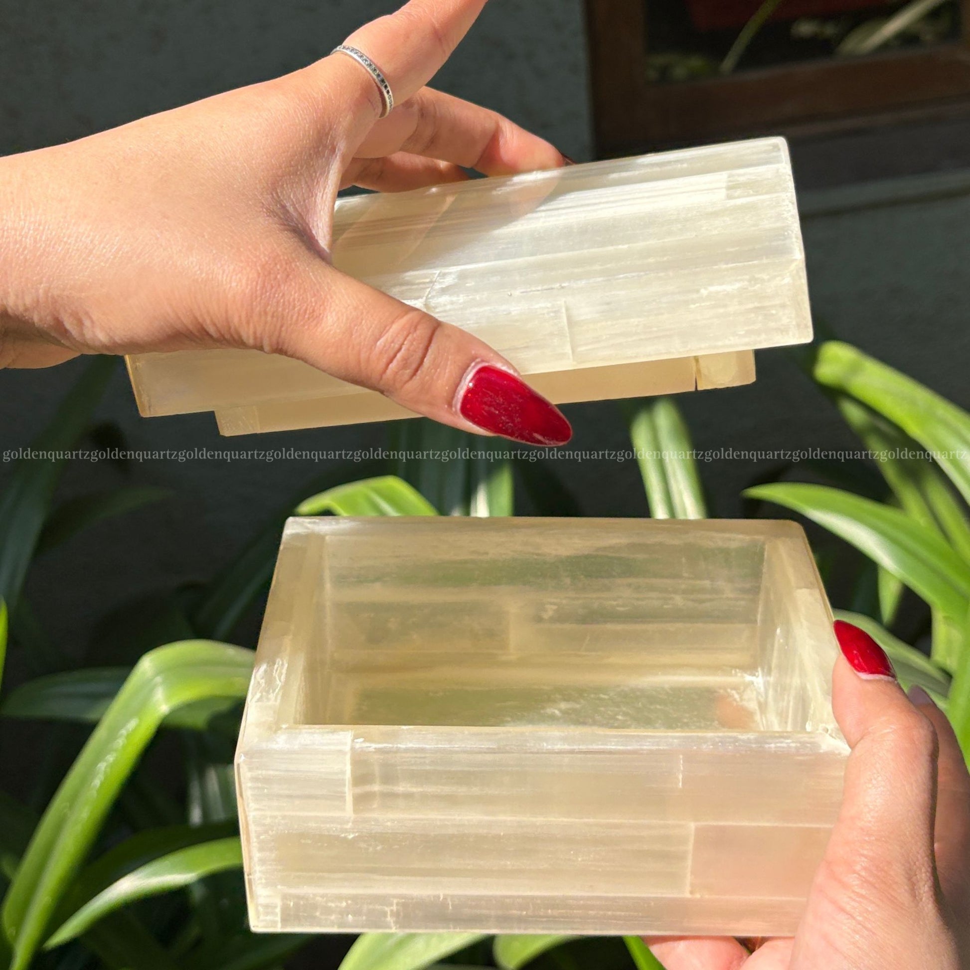 Selenite Jewellery Box - Golden Quartz 
