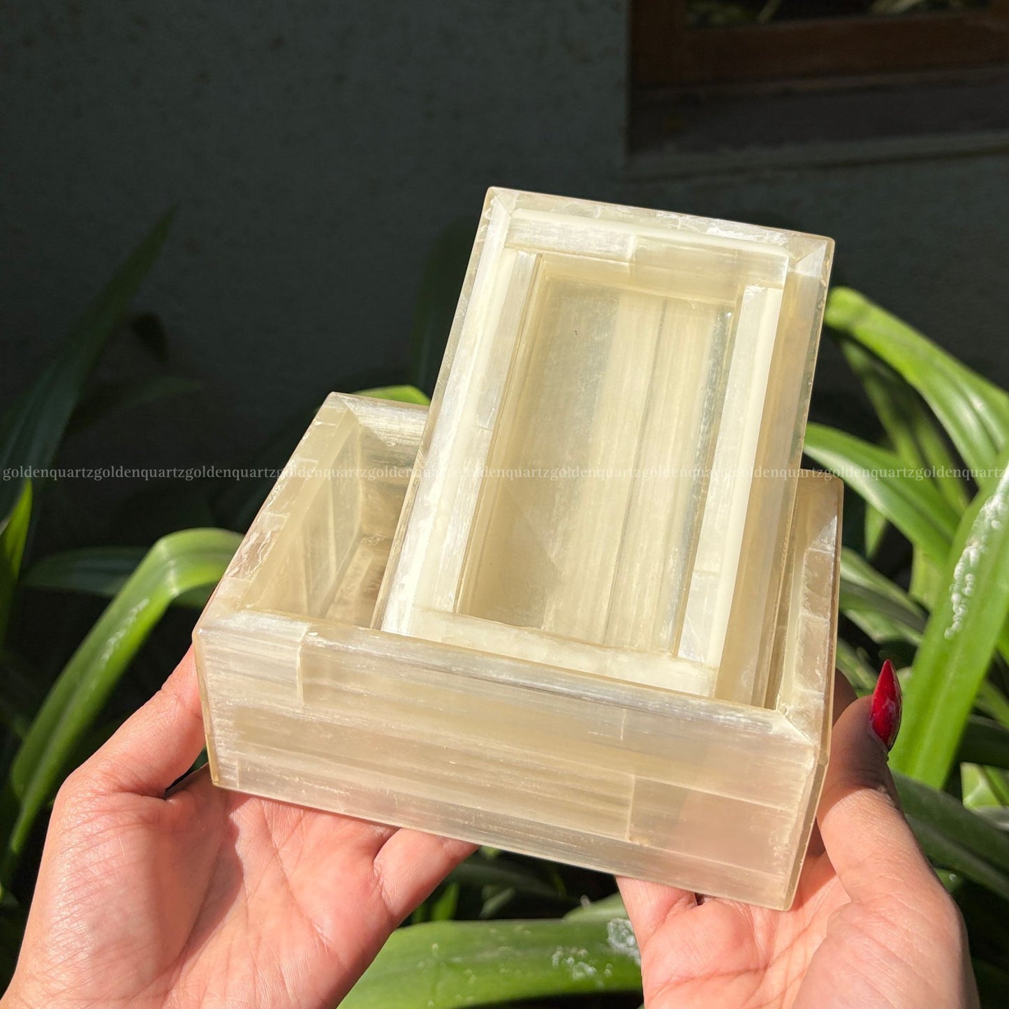 Selenite Jewellery Box - Golden Quartz 