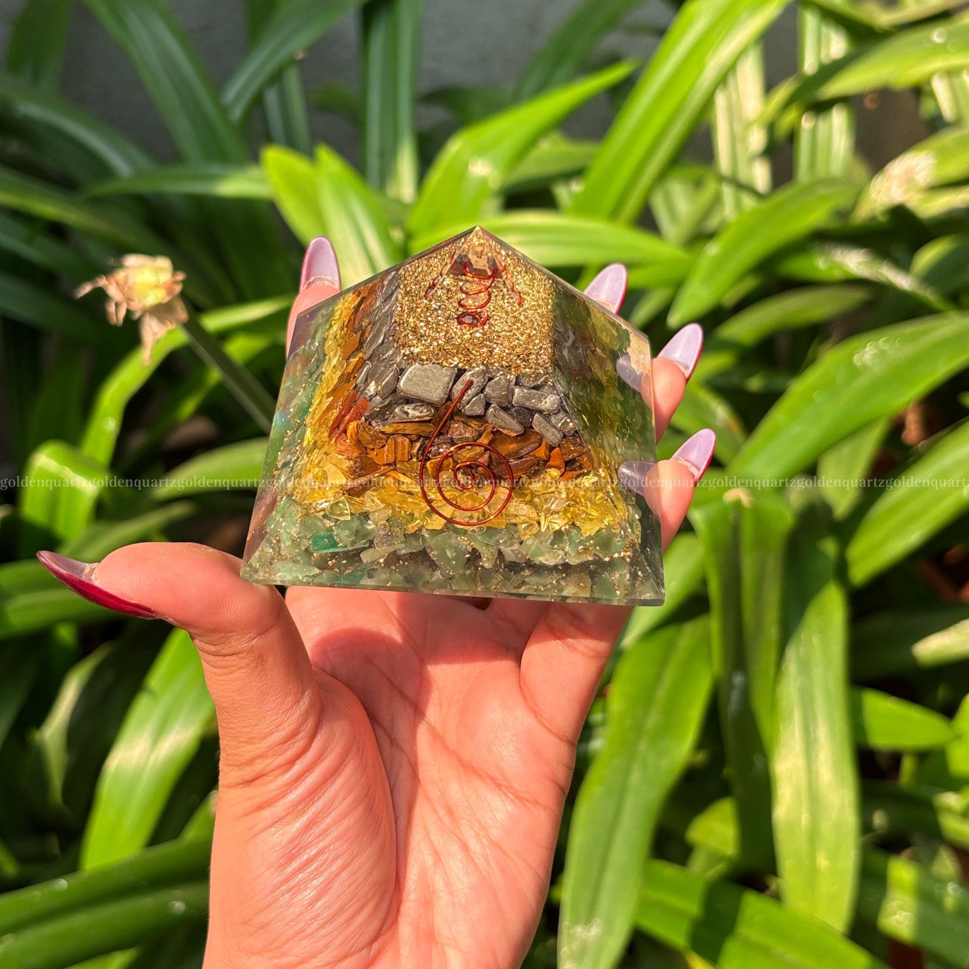 Money Magnet Orgonite/Orgone Pyramid For Wealth & Health. - Golden Quartz 
