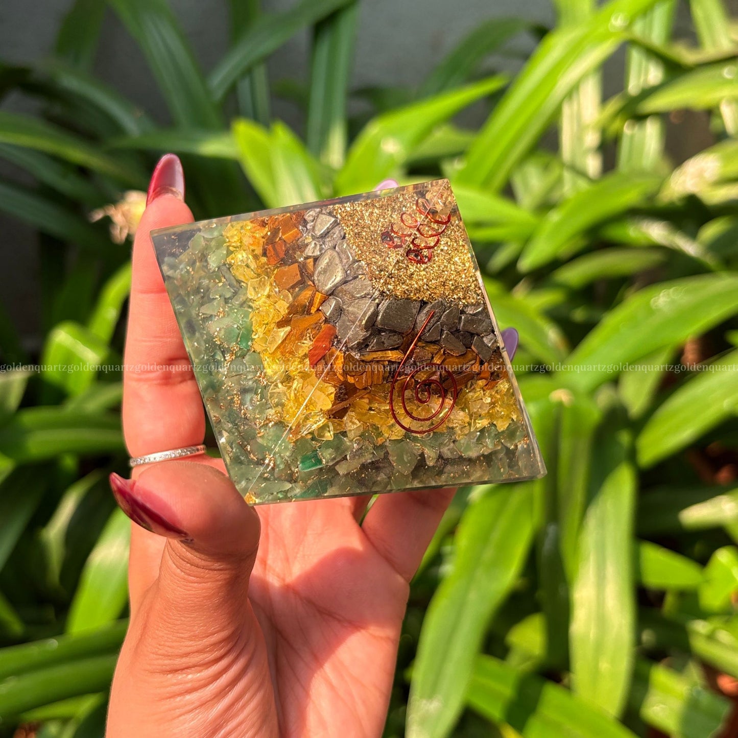 Money Magnet Orgonite/Orgone Pyramid For Wealth & Health. - Golden Quartz 