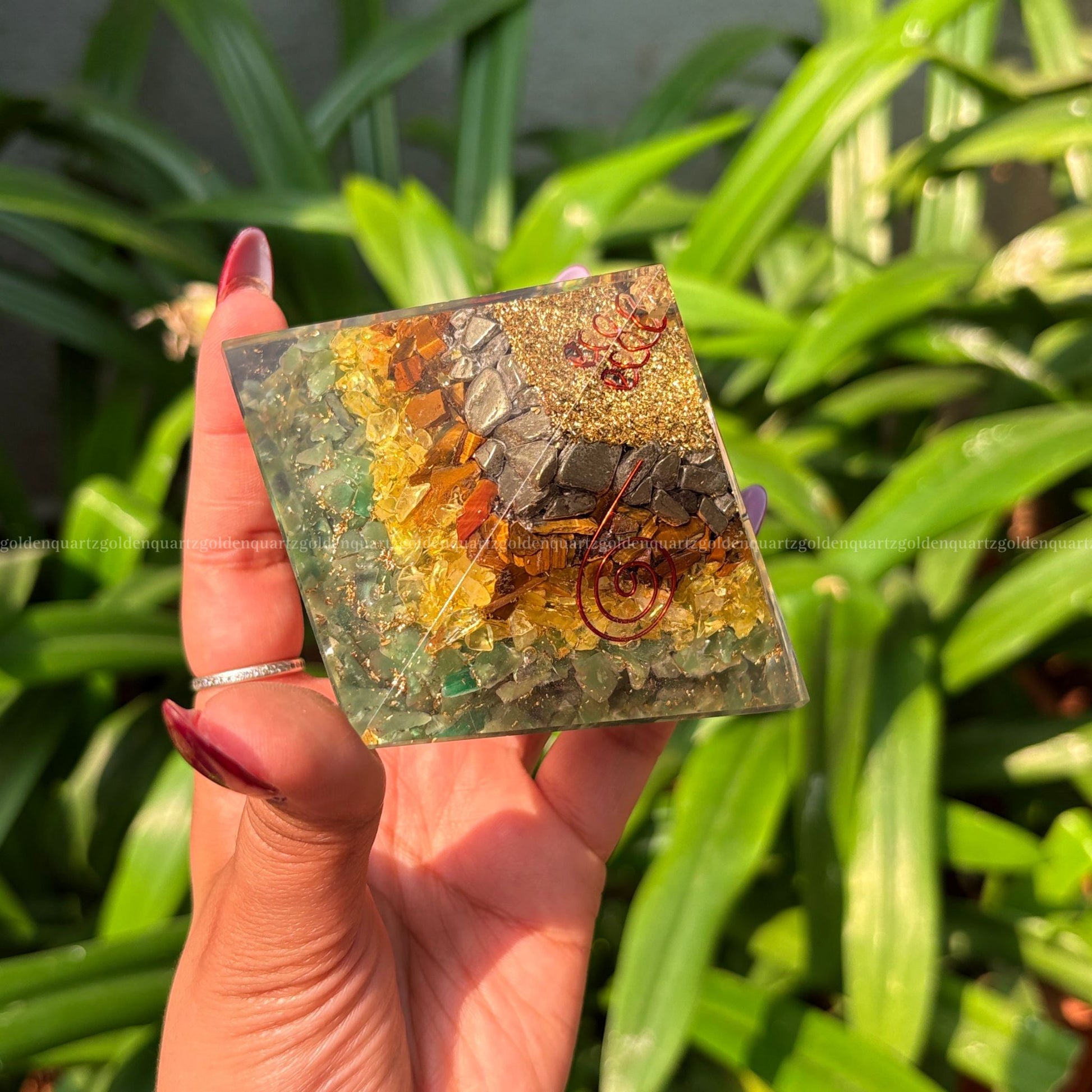 Money Magnet Orgonite/Orgone Pyramid For Wealth & Health. - Golden Quartz 