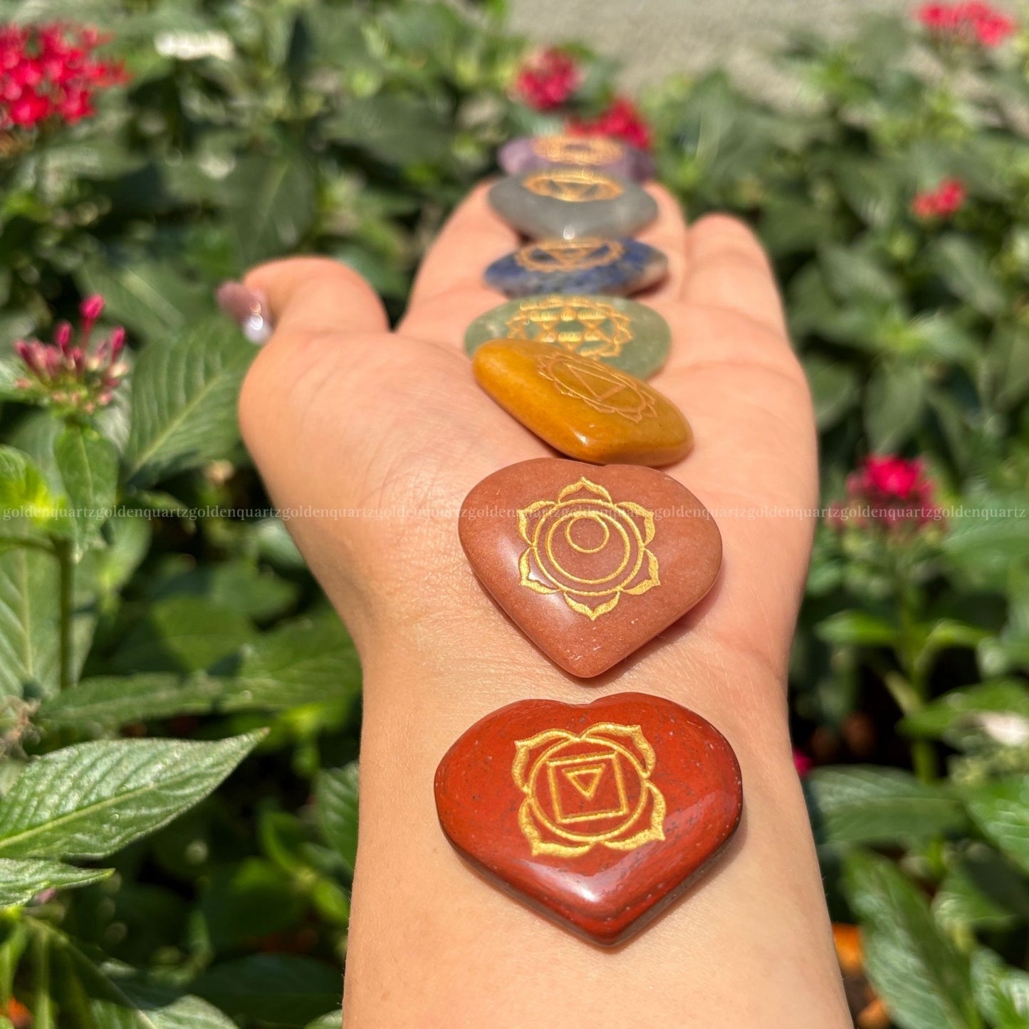 7 Chakra Heart Crystal Coin Set-Natural Healing Stones for Energy Alignment