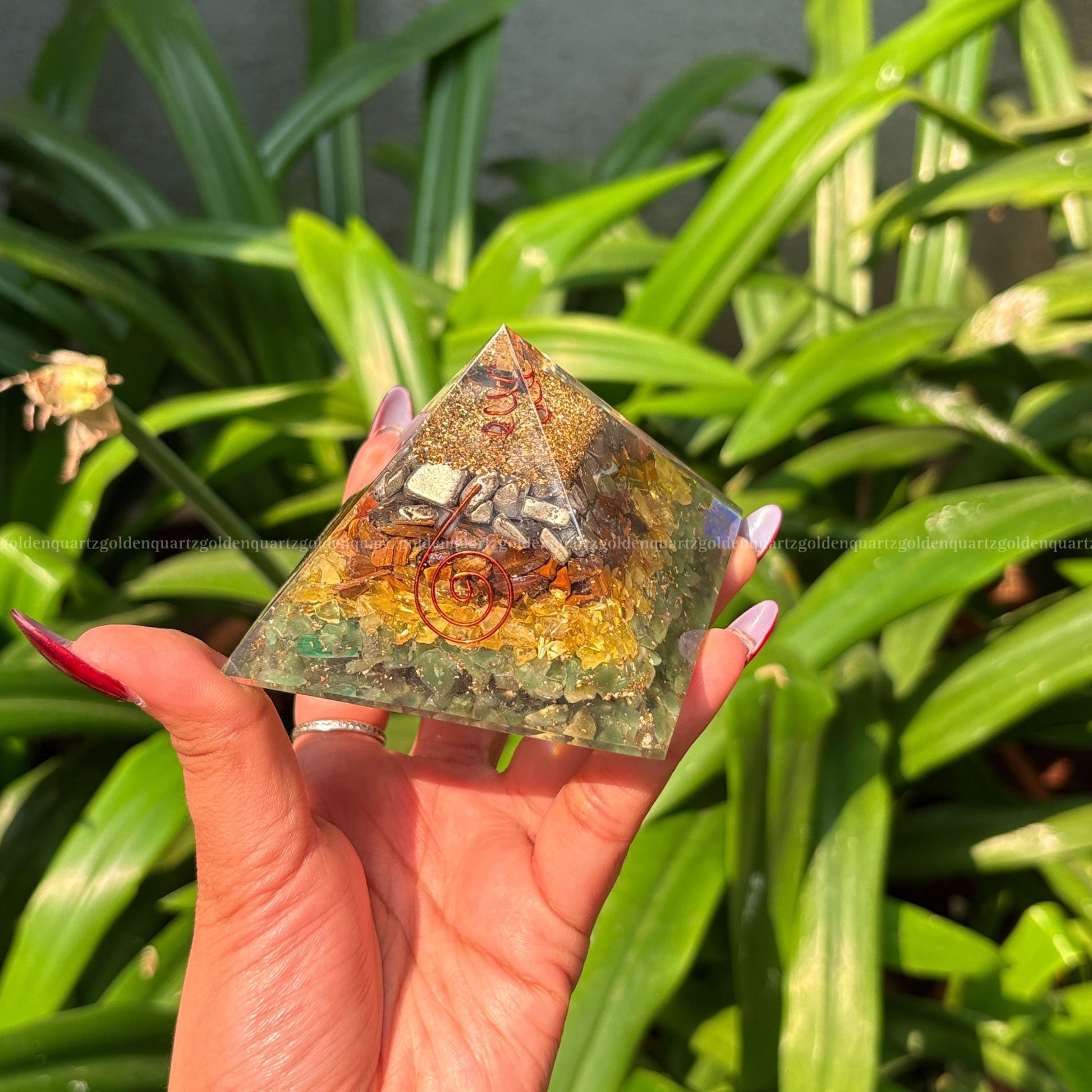 Money Magnet Orgonite/Orgone Pyramid For Wealth & Health. - Golden Quartz 