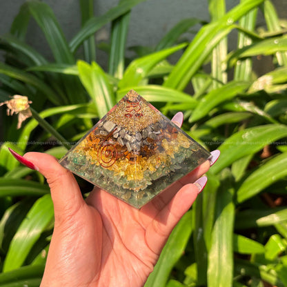 Money Magnet Orgonite/Orgone Pyramid For Wealth & Health. - Golden Quartz 