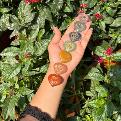 7 Chakra Heart Crystal Coin Set-Natural Healing Stones for Energy Alignment