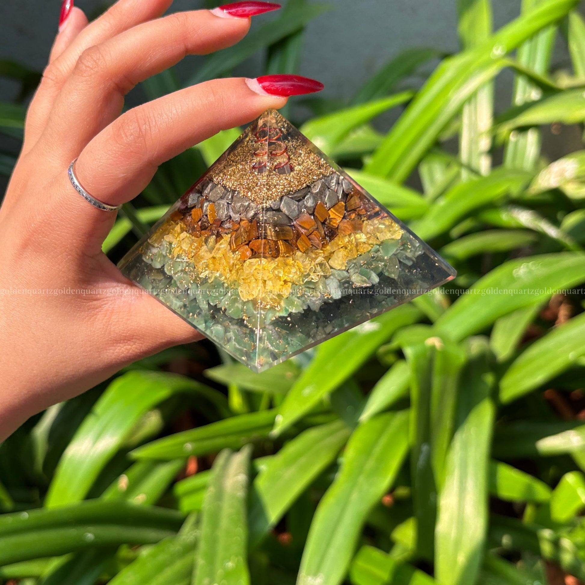 Money Magnet Orgonite/Orgone Pyramid For Wealth & Health. - Golden Quartz 