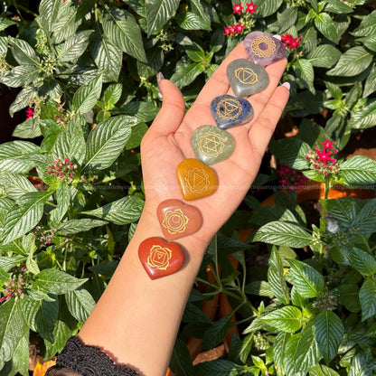 7 Chakra Heart Crystal Coin Set-Natural Healing Stones for Energy Alignment
