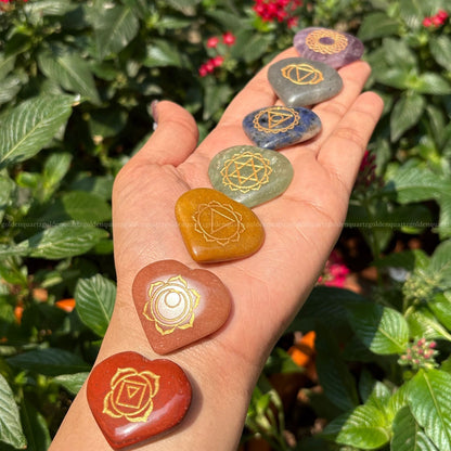 7 Chakra Heart Crystal Coin Set-Natural Healing Stones for Energy Alignment
