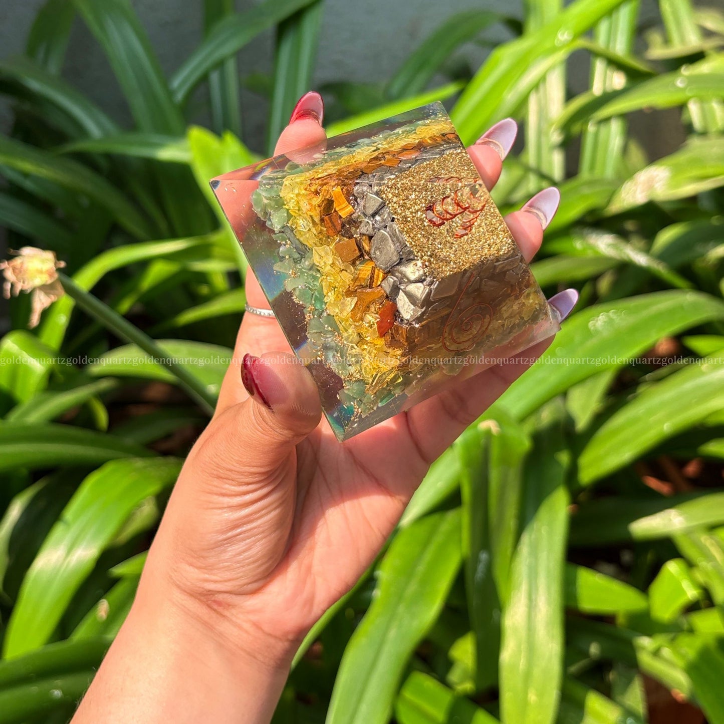 Money Magnet Orgonite/Orgone Pyramid For Wealth & Health. - Golden Quartz 