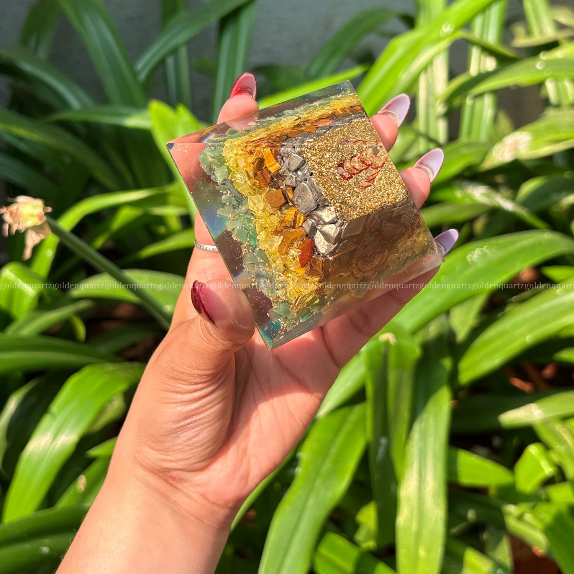 Money Magnet Orgonite/Orgone Pyramid For Wealth & Health. - Golden Quartz 