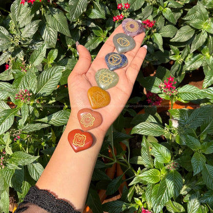 7 Chakra Heart Crystal Coin Set-Natural Healing Stones for Energy Alignment