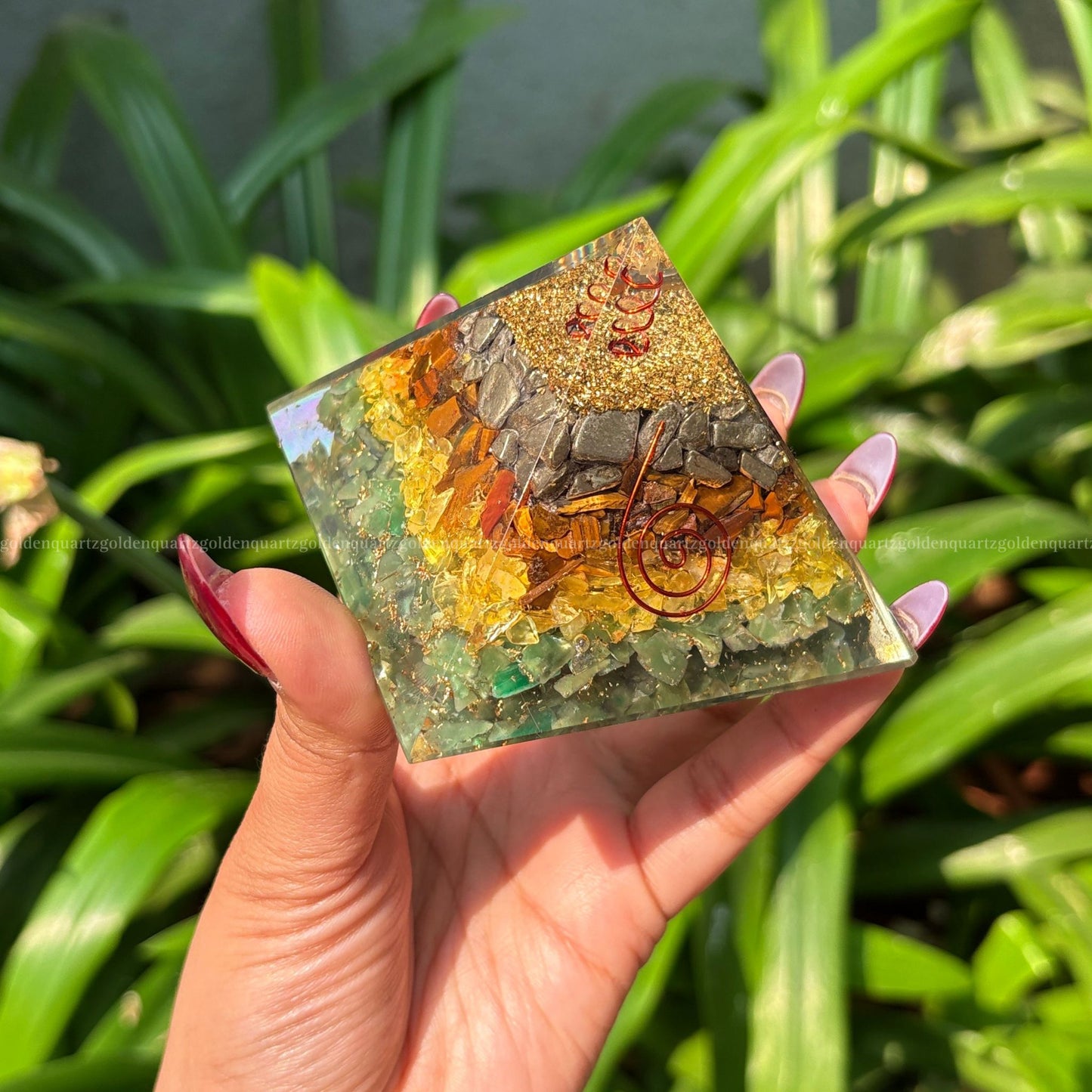 Money Magnet Orgonite/Orgone Pyramid For Wealth & Health. - Golden Quartz 