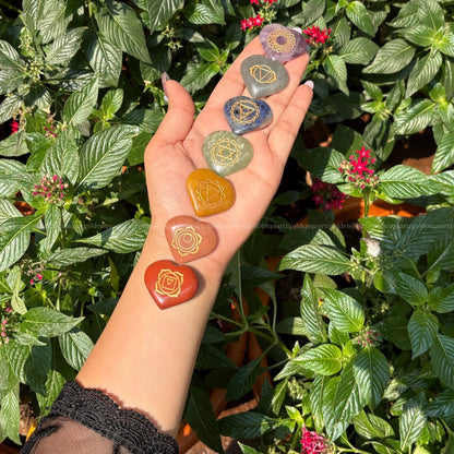 7 Chakra Heart Crystal Coin Set-Natural Healing Stones for Energy Alignment