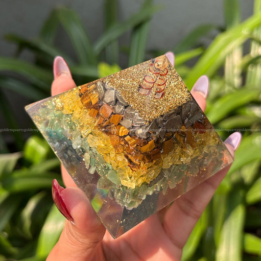 Money Magnet Orgonite/Orgone Pyramid For Wealth & Health. - Golden Quartz 