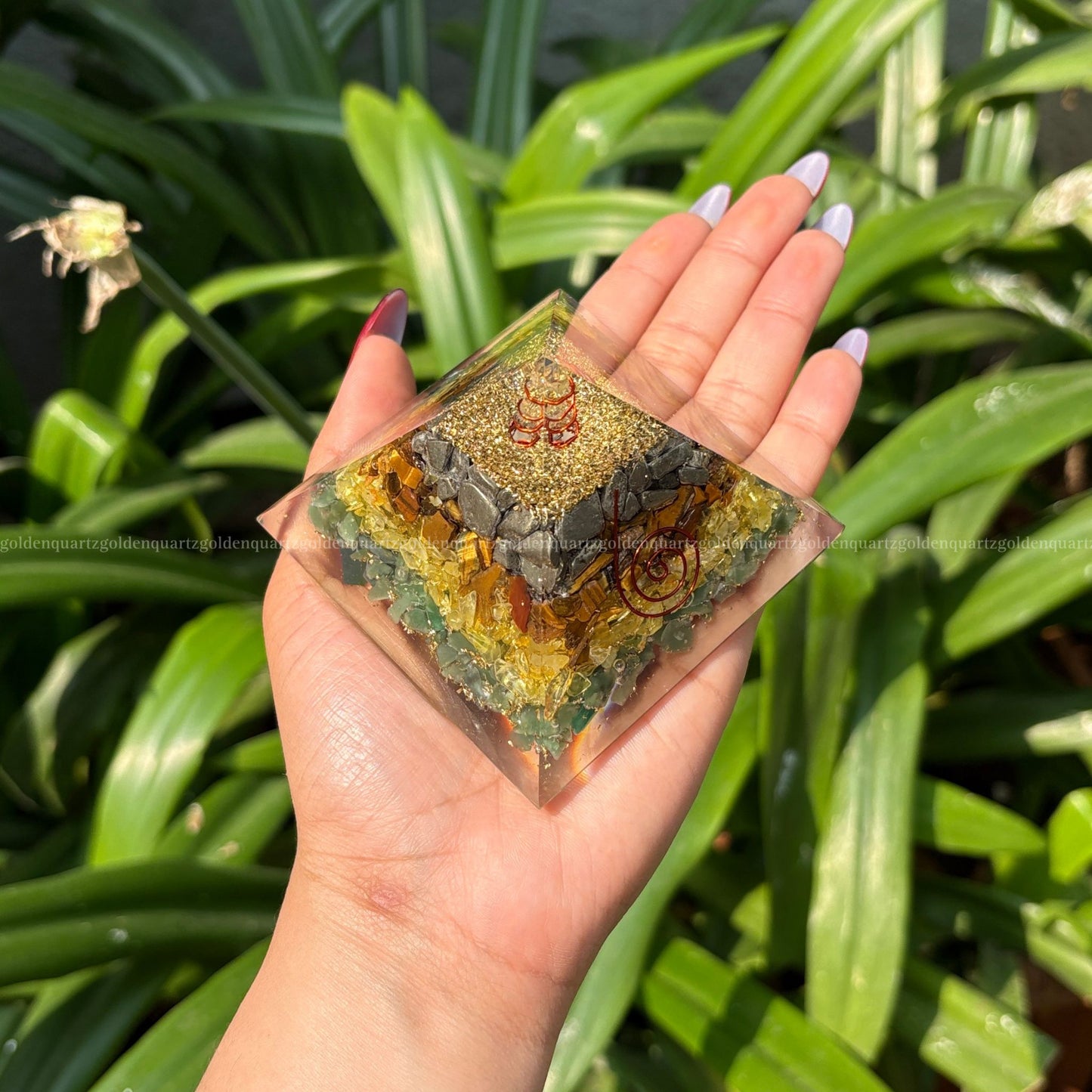 Money Magnet Orgonite/Orgone Pyramid For Wealth & Health. - Golden Quartz 